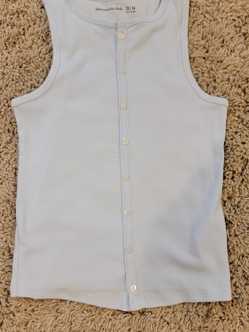 abercrombie kids pale blue ribbed button-front tank